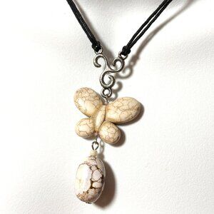 2/$20, Natural Magnesite Butterfly Necklace, Genuine Gemstone Cord Necklace